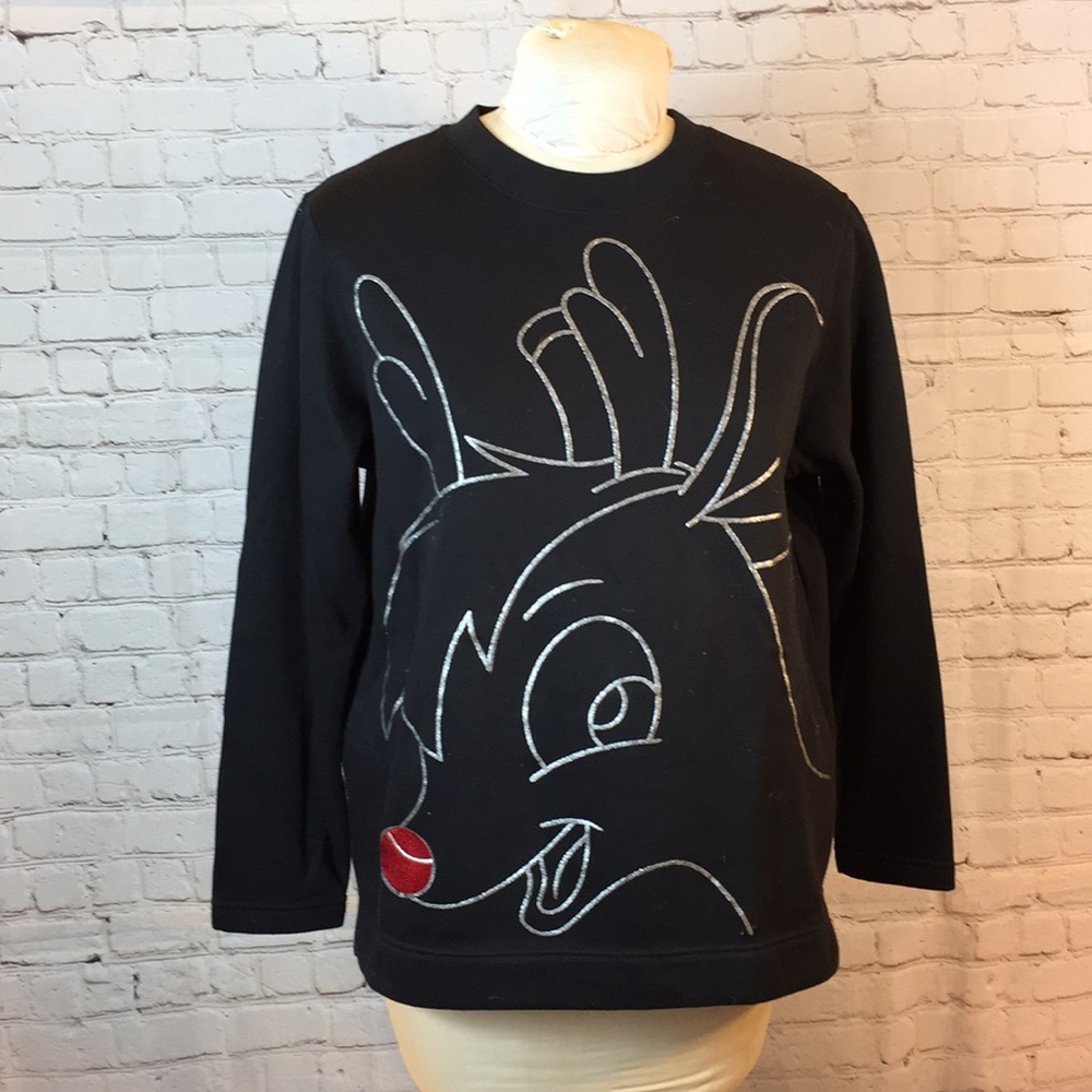 Rudolph Silhouette Black Sweater Long Sleeve Sweatshirt Top Medium